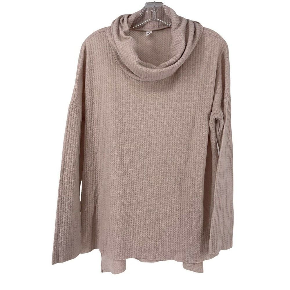 Waffle Knit Thermal Cowl Neck Top Cream Womens Size L Boxy Oversized BP Brand